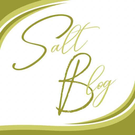 a white background logo with the words salt blog in green cursive and a green swoop in two opposite corners